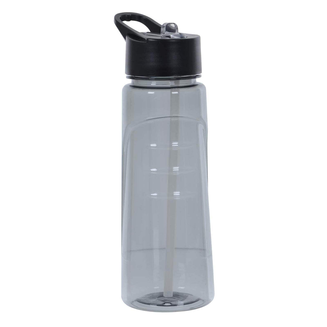 Grey plastic water bottle on a white background