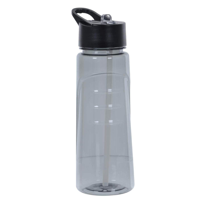 Grey plastic water bottle on a white background
