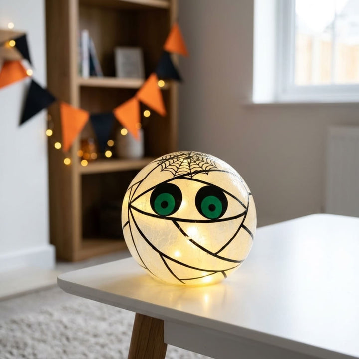 Light Up Crackle Ball Halloween Decoration LED Ornament 15cm
