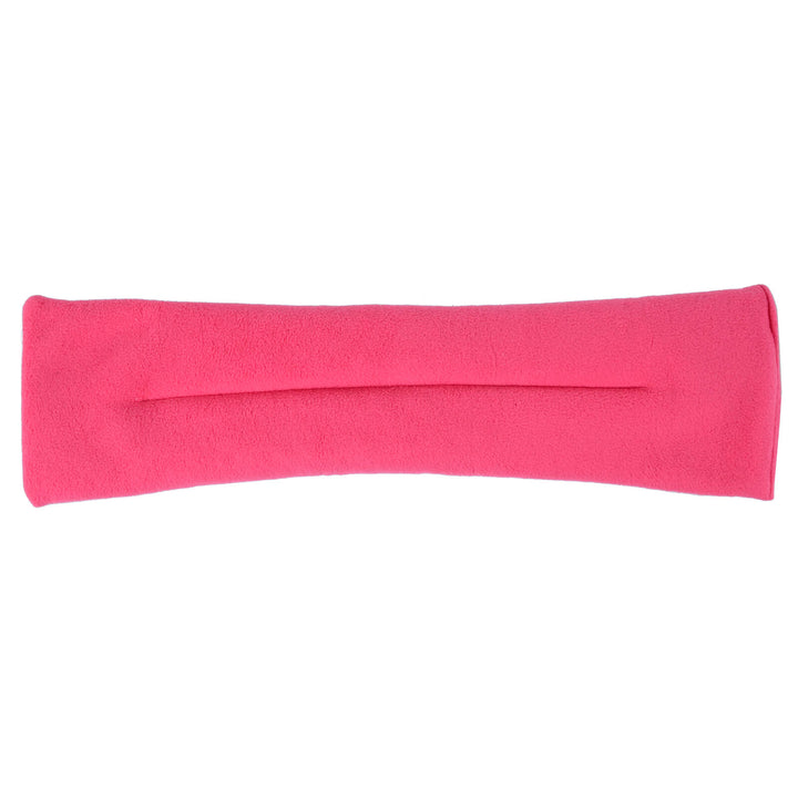 Pink fleece covered heat pack on a white background