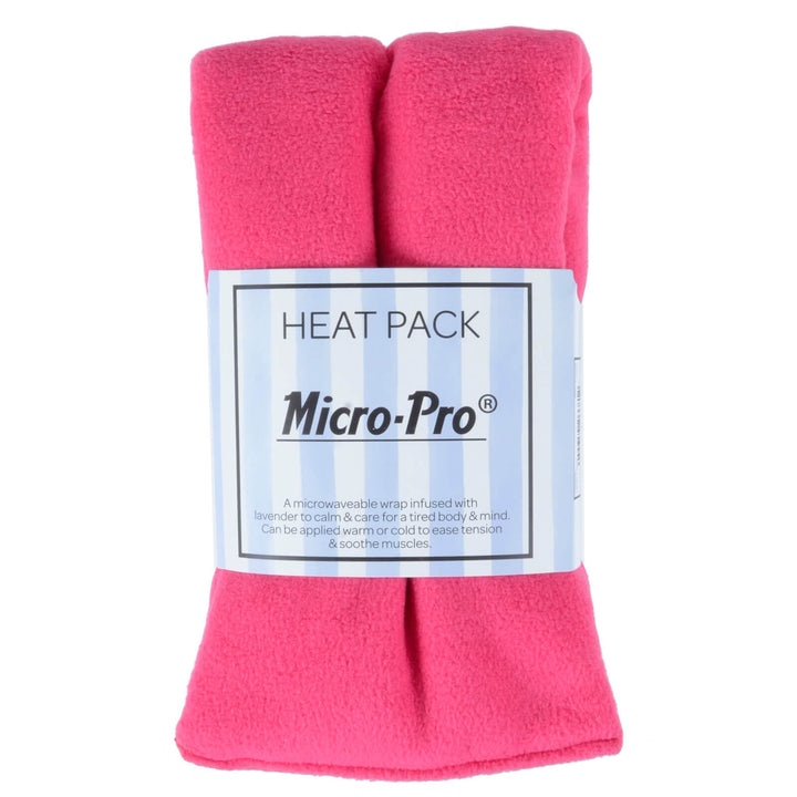 Pink fleece heat pack with Micro-Pro packaging on a white background