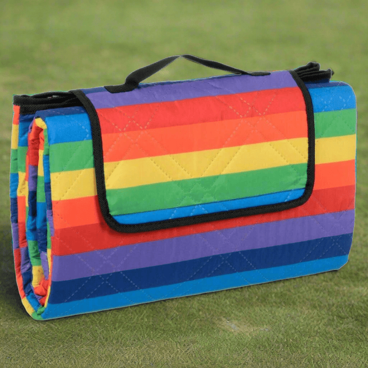 Picnic Blanket Rug Waterproof Backing Carry Handle 3 Sizes Rainbow / L