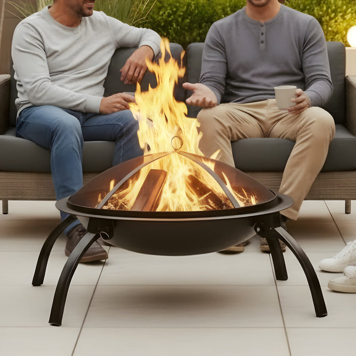 Azuma Vulcan Fire Pit Black Steel Folding Legs Mesh Cover