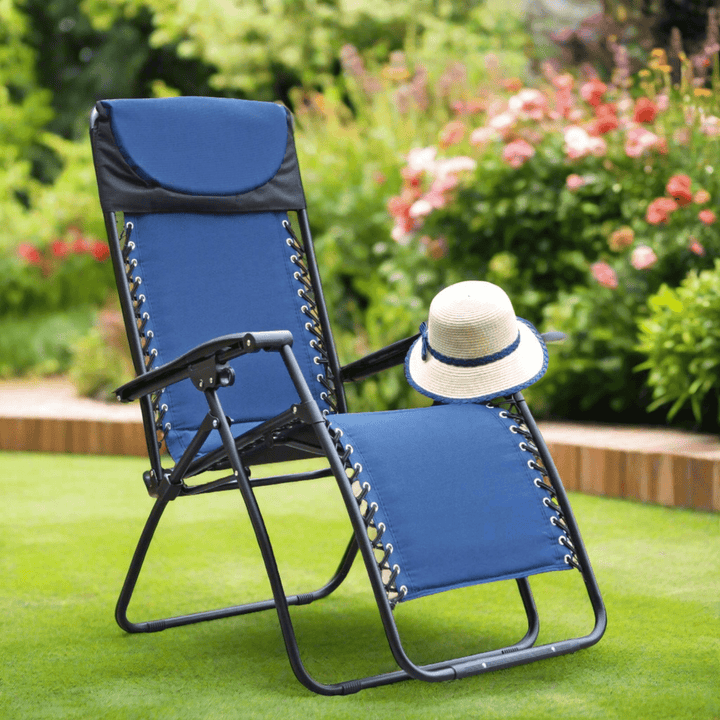 Padded Garden Recliner Relaxer 2 Tone Blue Zero Gravity Chair Garden Seat