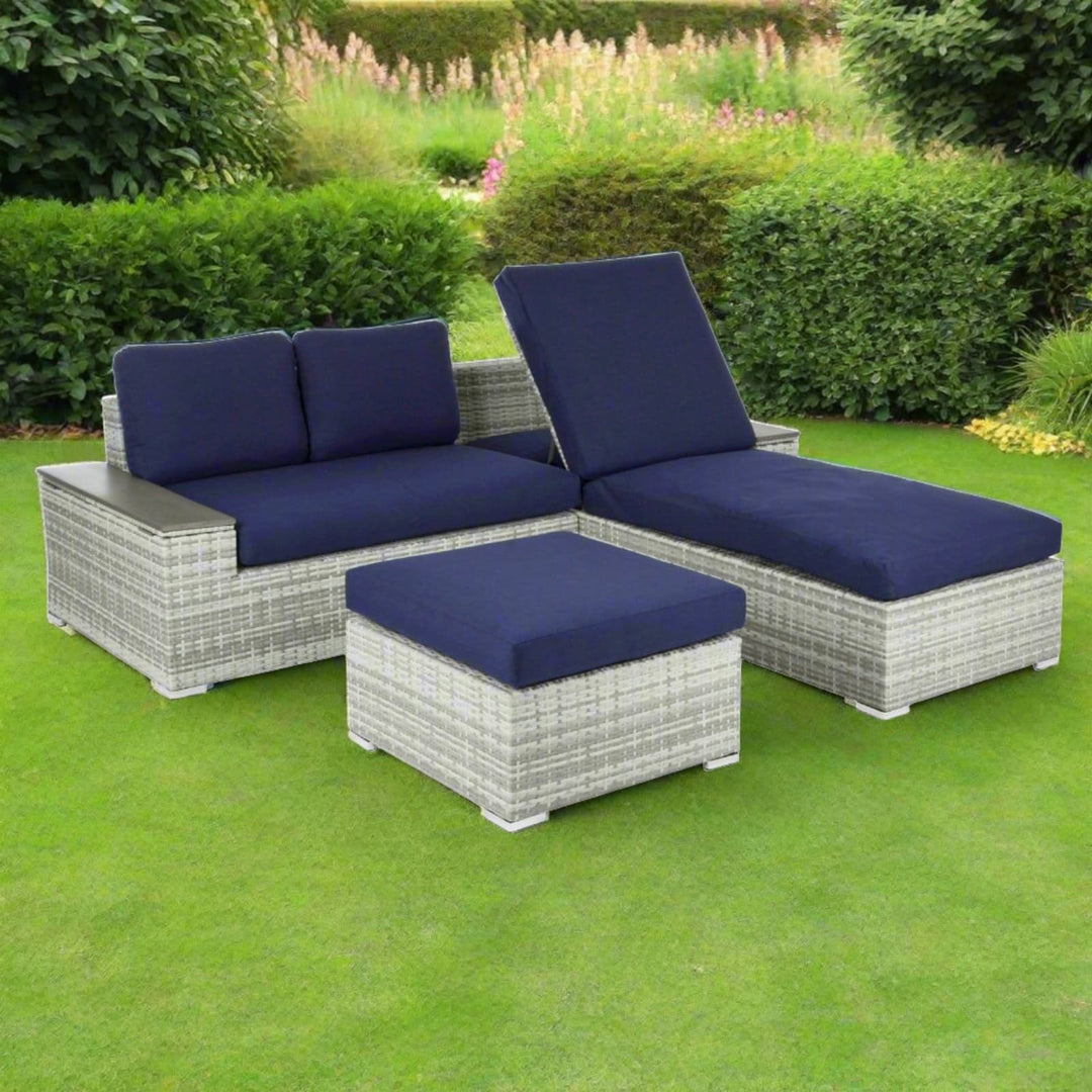 Azuma Grey Rattan Garden Sofa Set Recliner Lounger Tivoli