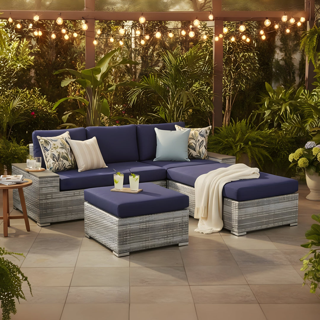 Azuma Grey Rattan Garden Sofa Set Recliner Lounger Tivoli