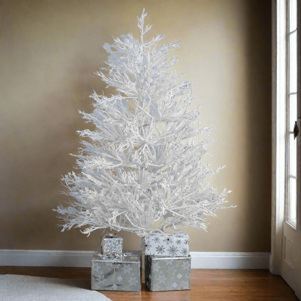180cm White Snowy Twig Tree With White Metal Base