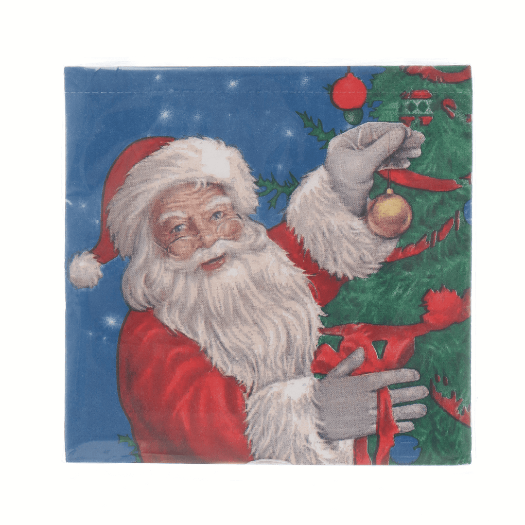 pack of 20 santa tree paper napkins in cellophane wrapper