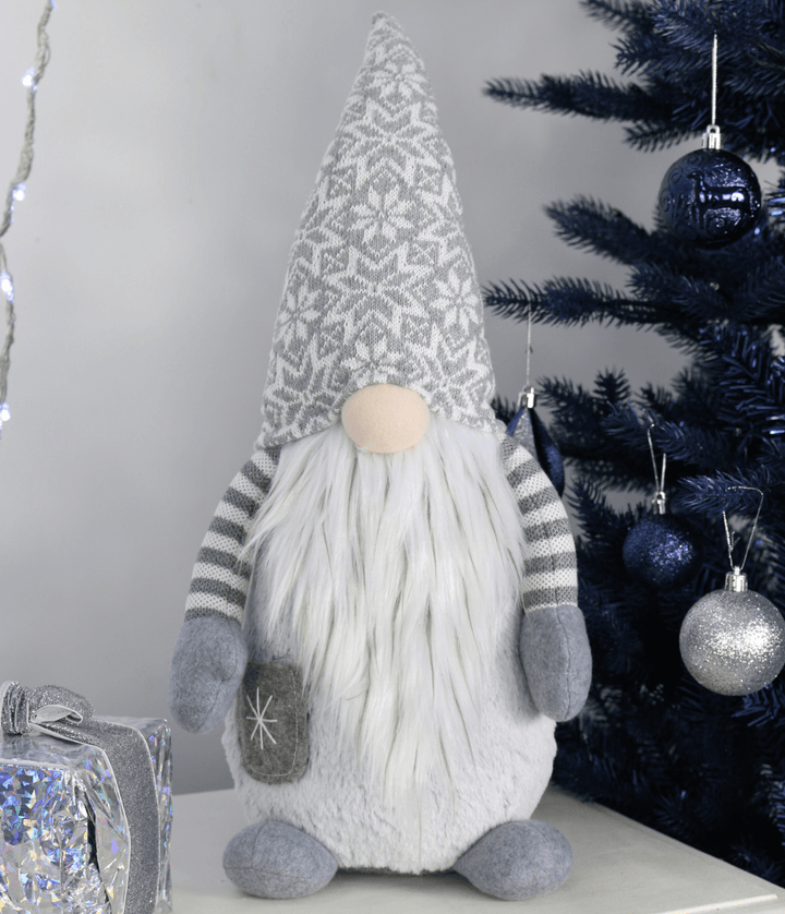 Light Up Fabric Gonk Grey White Christmas Decoration 50cm