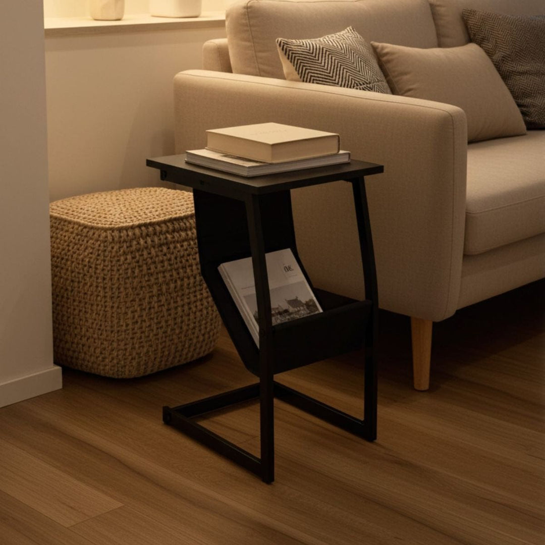 Side Table Magazine Rack Holder Coffee TV Dinner Black