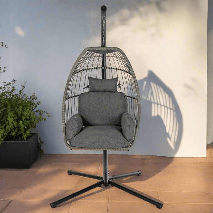 Rimini Swing Chair Garden Hanging Seat Basket Grey Rattan