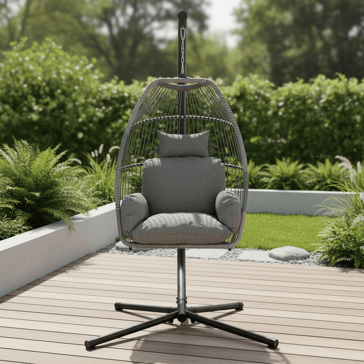 Rimini Swing Chair Garden Hanging Seat Basket Grey Rattan