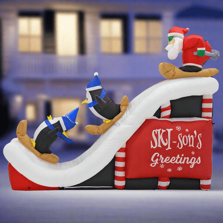 9ft LED Inflatable Santa Ski Jump Penguins Christmas Decoration