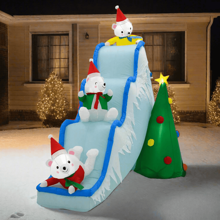 9ft Inflatable Light Up Polar Bear Slide Tree Christmas Decoration