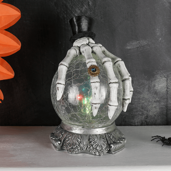 Skeleton Hand LED Crackle Glass Ball Halloween Decoration 20cm