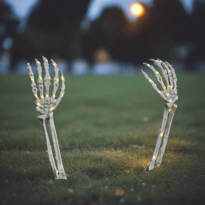 Set Of 2 LED Skeleton Arm Garden Stakes Halloween Decoration 46cm