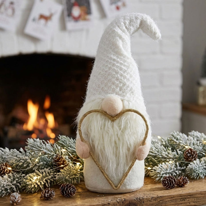White Christmas Gonk With Gold Heart Decoration 36cm