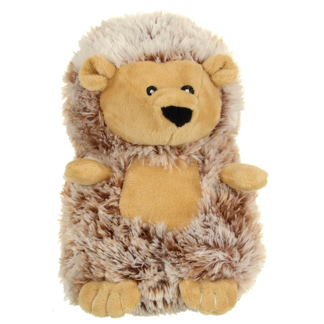 Plush 3D padded hedgehog design heat pad on a white background