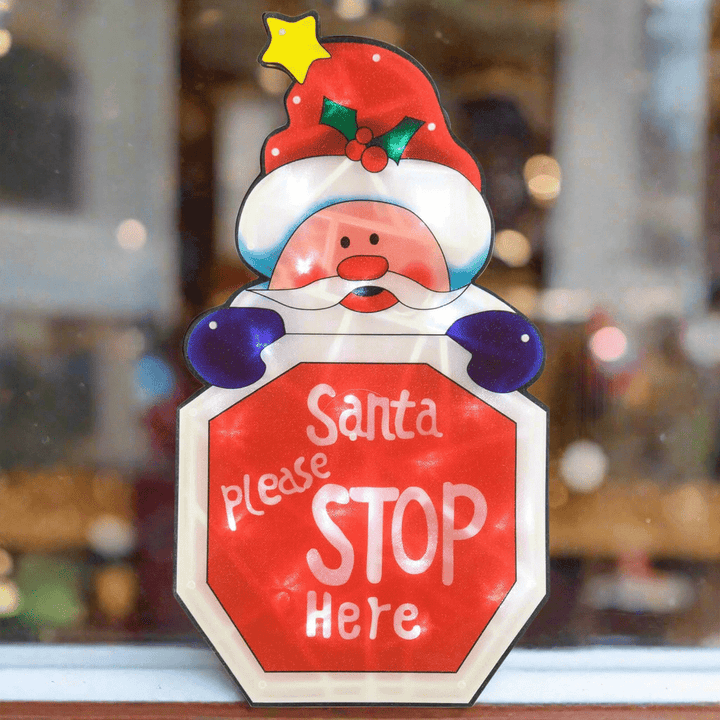 Santa Stop Here LED Window Silhouette Battery Operated 46cm