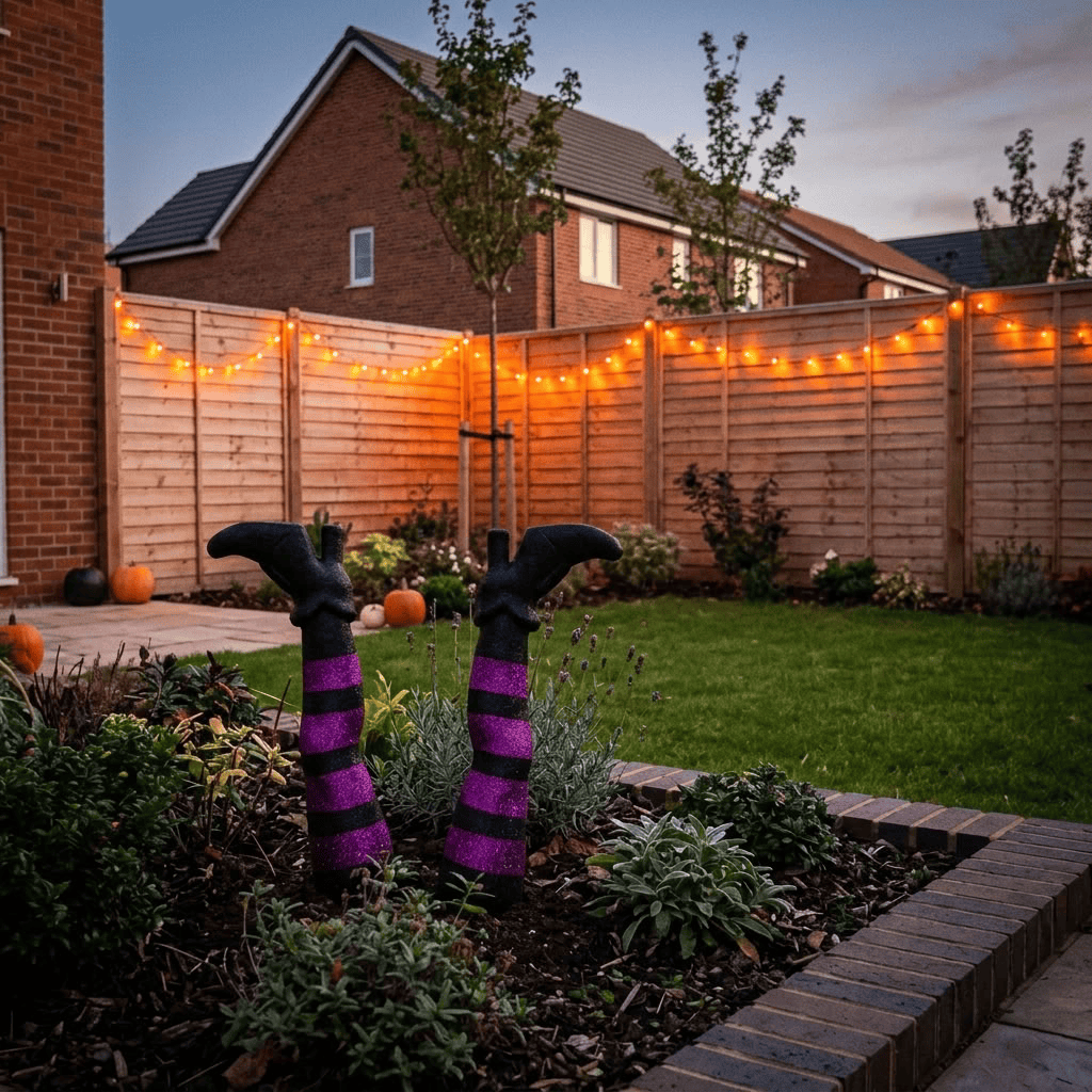 Witch Legs Halloween Decoration Purple Glitter Garden Stakes 45cm