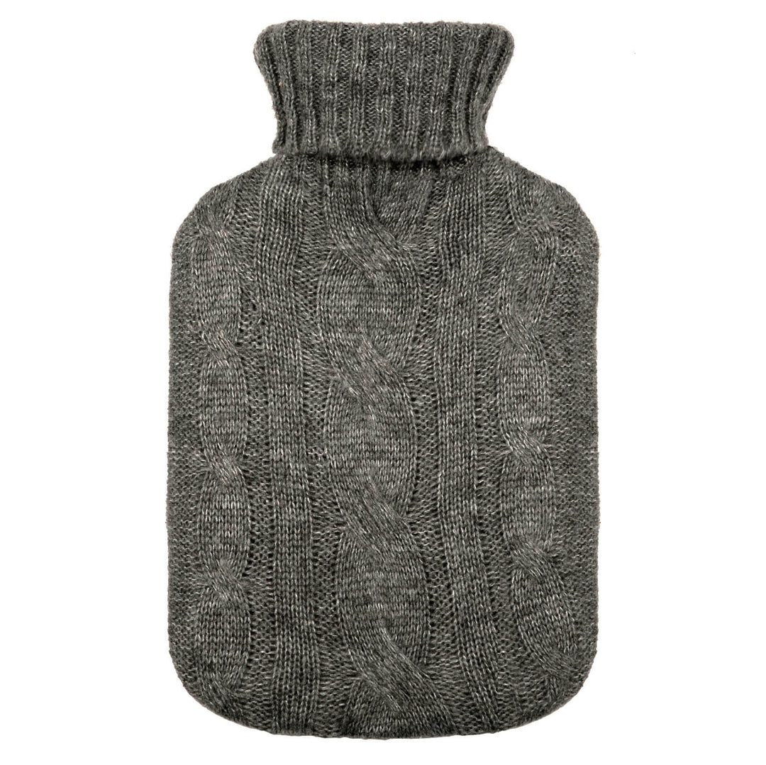 Hot Water Bottle Soft Chunky Cable Knit Cover Grey 2 Litre Dark Grey