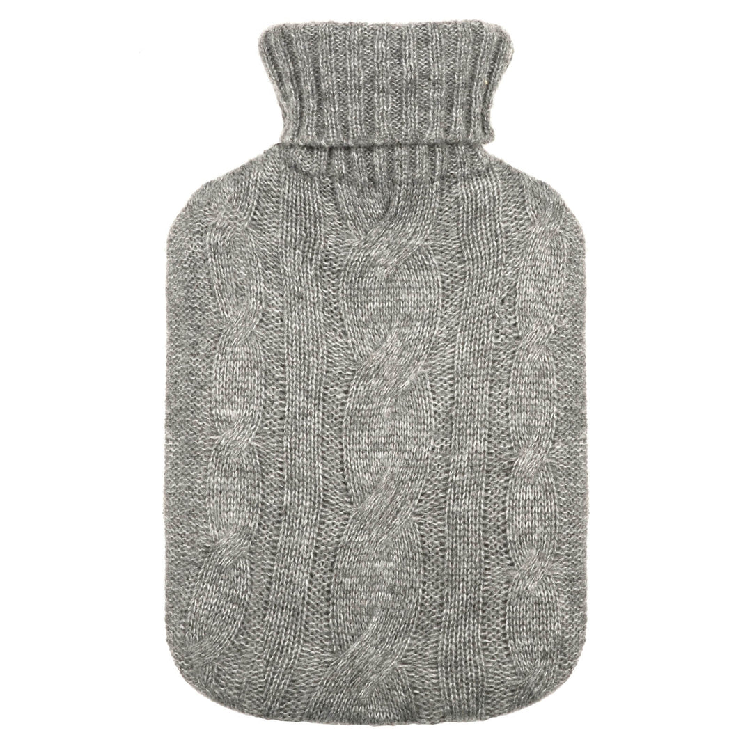 Hot Water Bottle Soft Chunky Cable Knit Cover Grey 2 Litre Light Grey