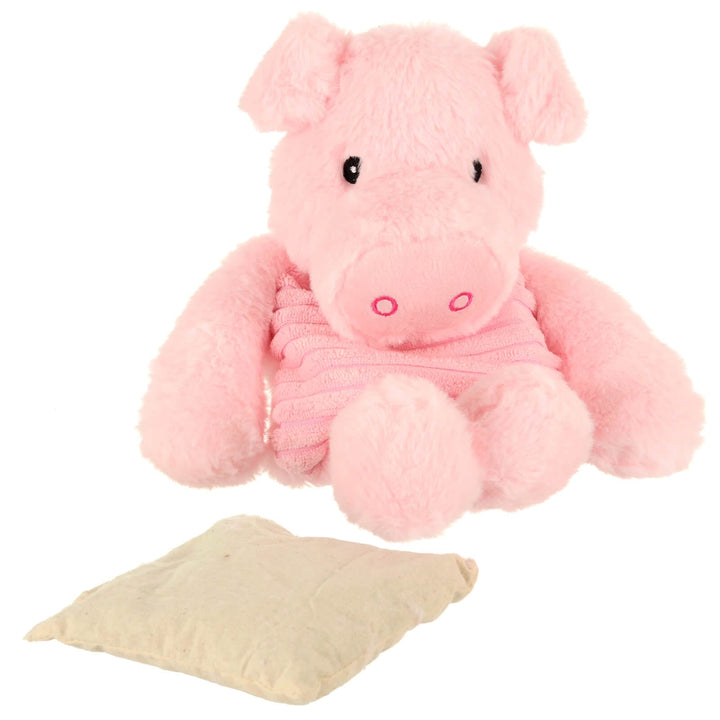 Pink pig plush heat pack with insert on a white background
