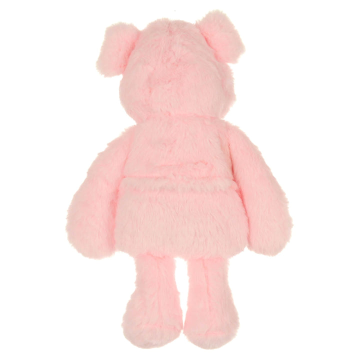 Back of a pink plush pig on a white background