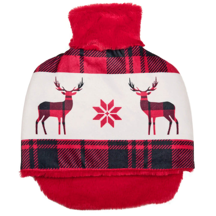 Christmas Foot Warmer Slipper Hot Water Bottle Reindeer Tartan Red