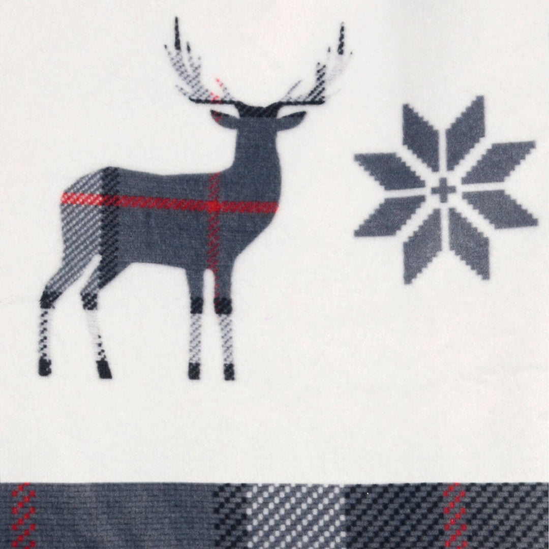Close up of a grey reindeer and snowflake Christmas tartan pattern