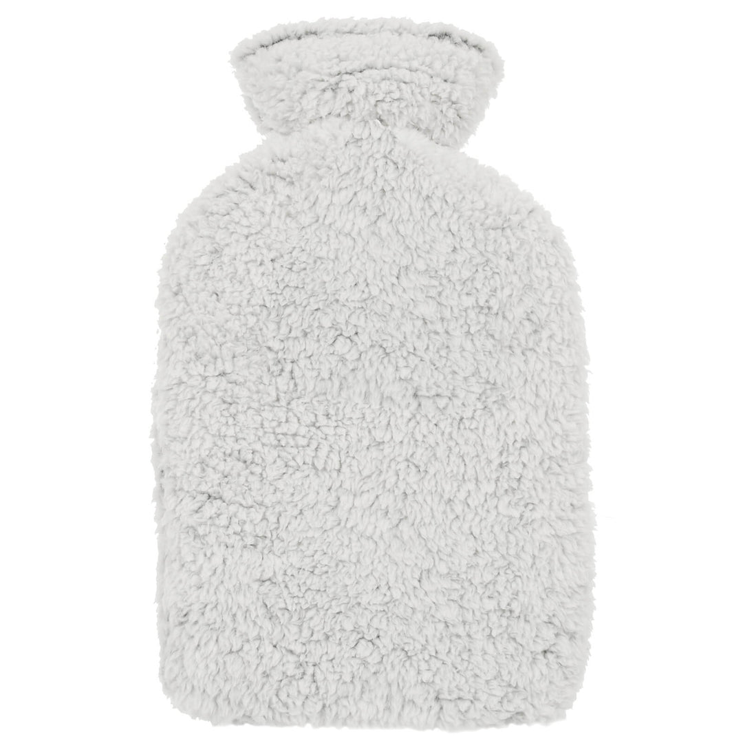 Hot Water Bottle Grey Luxury Sherpa Thick Fleece Cover 2 Litre