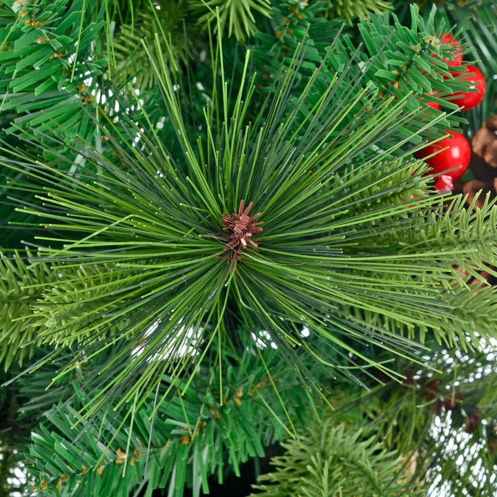 Detail of a Scots pine branch tip on a green Christmas tree