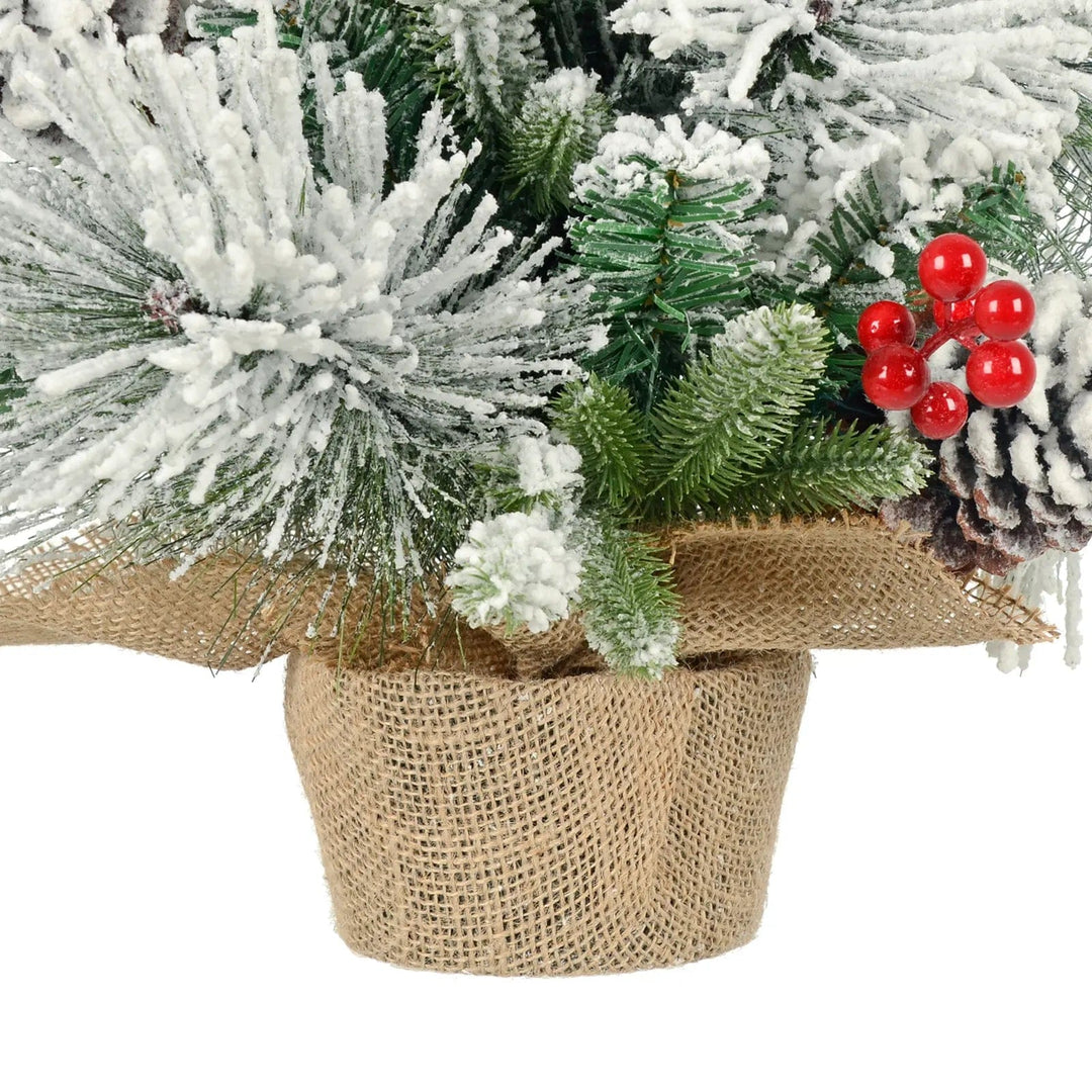 2ft (60cm) Christmas Tree Snow Flocked Cones Berries Jute Base