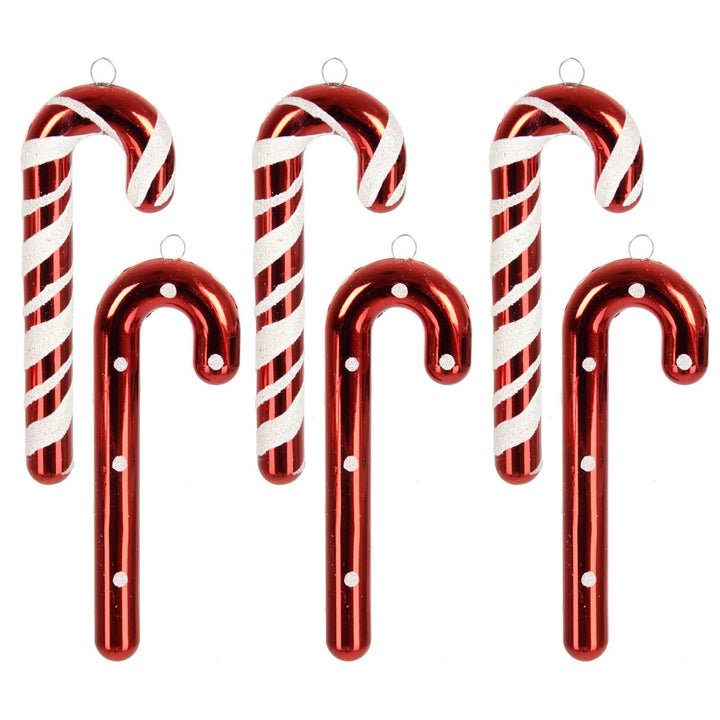 Pack Of 6 Candy Cane Christmas Tree Decorations Red White 12cm