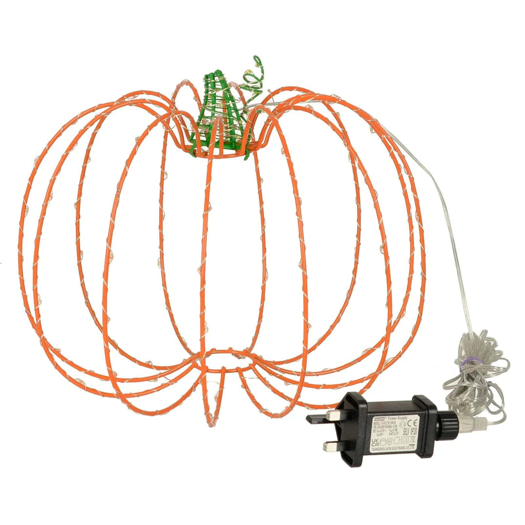 Orange and green wire frame pumpkin Halloween prop with mains plug in transfomer