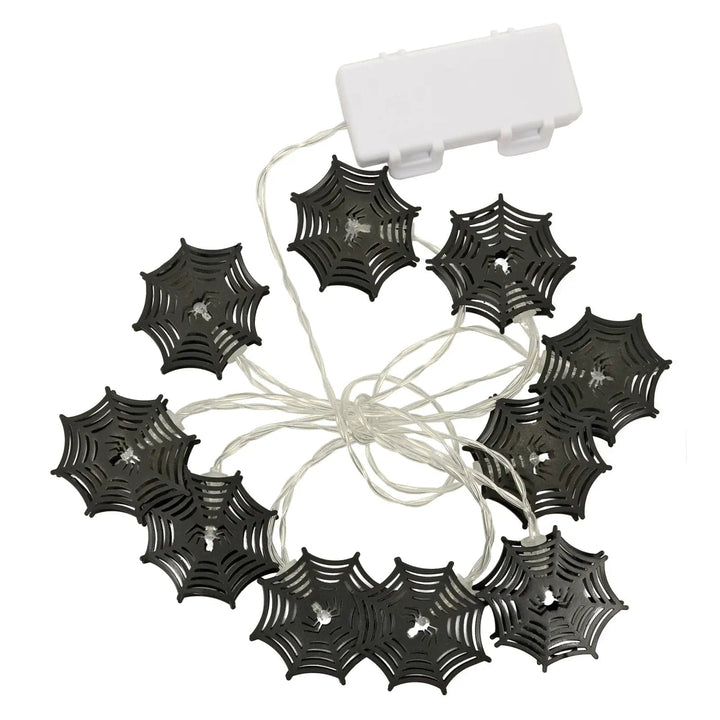 Set of 10 black spider web design string lights with battery pack