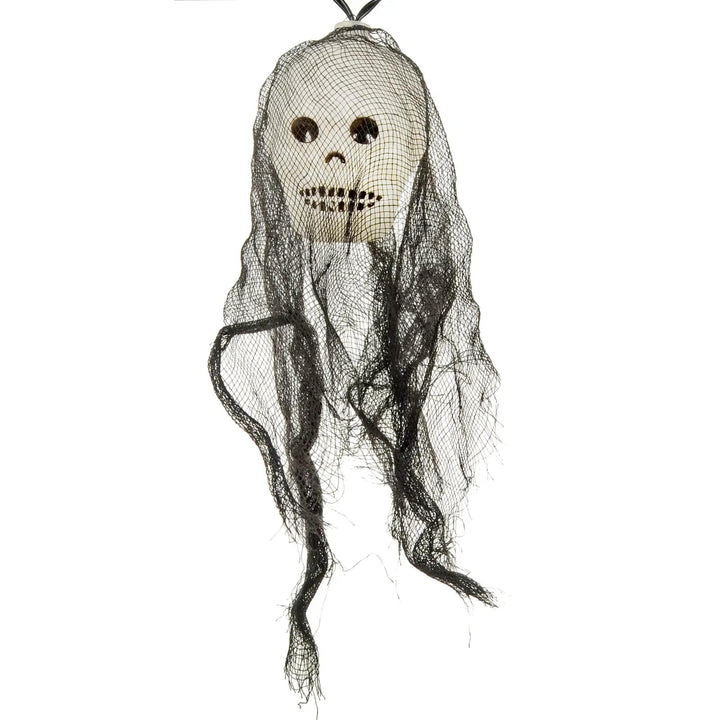 Skull string light with black rag shroud covering for Halloween party decoration