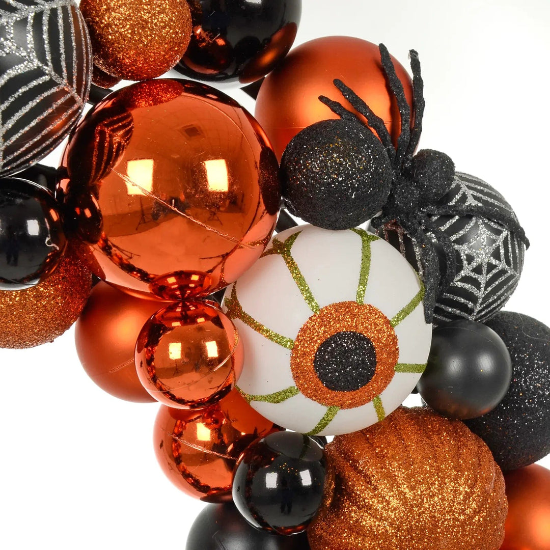 Halloween Wreath Orange Black Baubles Eyeballs Spider 40cm