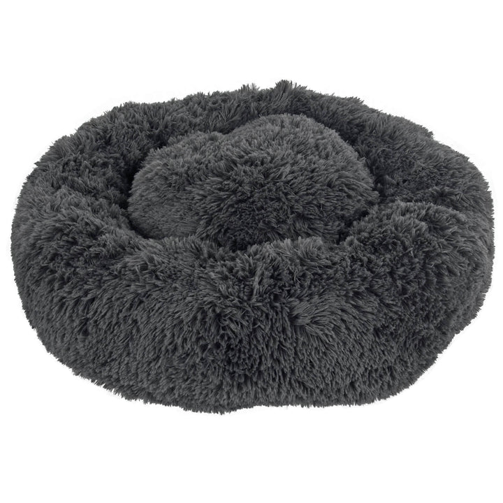 Ultra Soft Donut Pet Bed Calming Plush Dog Cat Nest Pillow Grey M