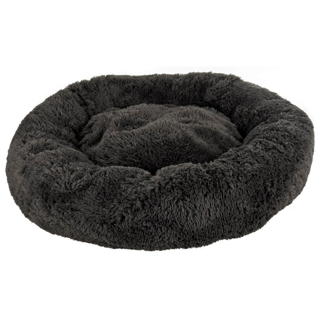 Ultra Soft Donut Pet Bed Calming Plush Dog Cat Nest Pillow Grey L