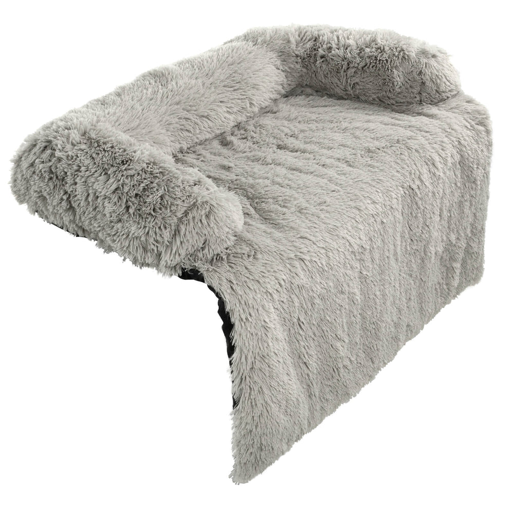 Luxury Pet Bed Couch Plush Cat Dog Sofa Protector Light Grey