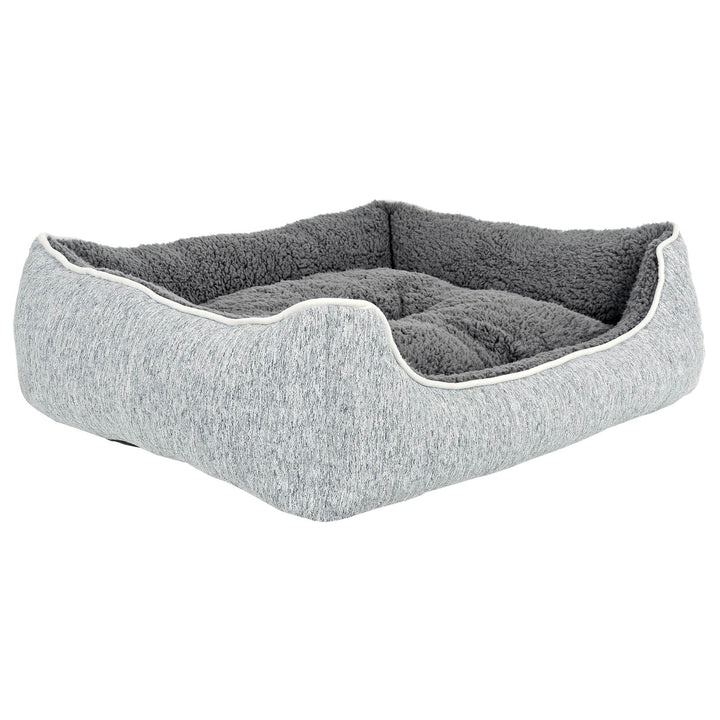 Luxury Sherpa Lined Pet Bed Cat Dog Sofa Linen Fabric Grey L