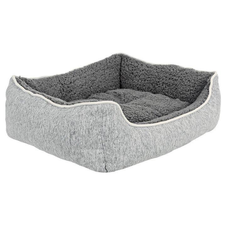 Luxury Sherpa Lined Pet Bed Cat Dog Sofa Linen Fabric Grey M