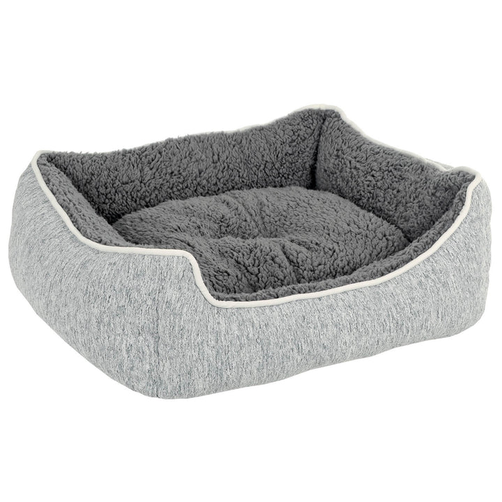 Luxury Sherpa Lined Pet Bed Cat Dog Sofa Linen Fabric Grey S