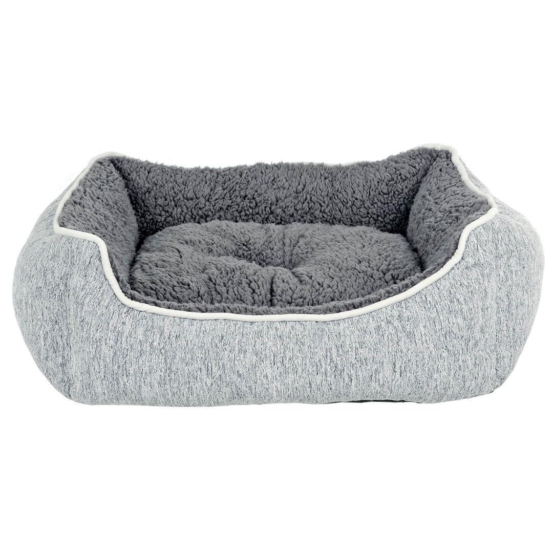 Luxury Sherpa Lined Pet Bed Cat Dog Sofa Linen Fabric Grey