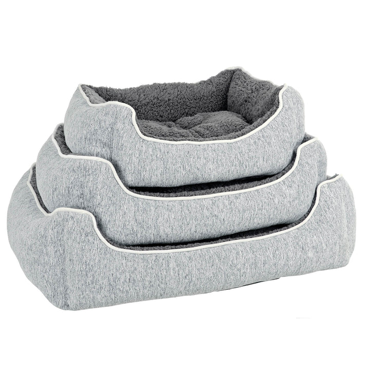 Luxury Sherpa Lined Pet Bed Cat Dog Sofa Linen Fabric Grey