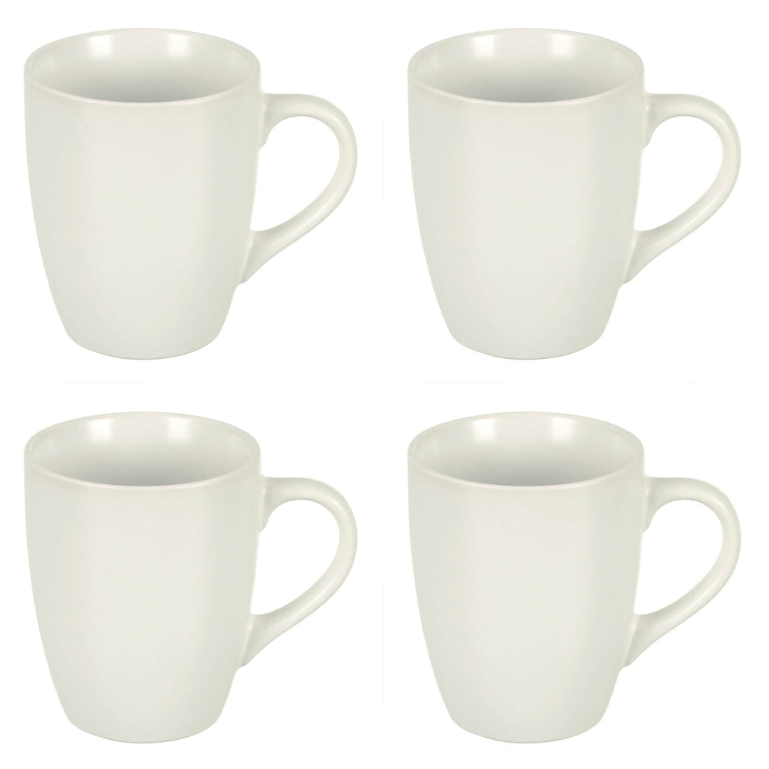 Set of 4 Matt Coloured Stoneware Coffee Mugs Tea Coffee White