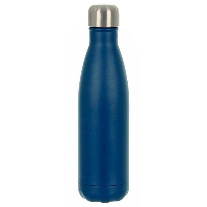 Tall, slimline, navy blue water bottle with stainless steel twist cap