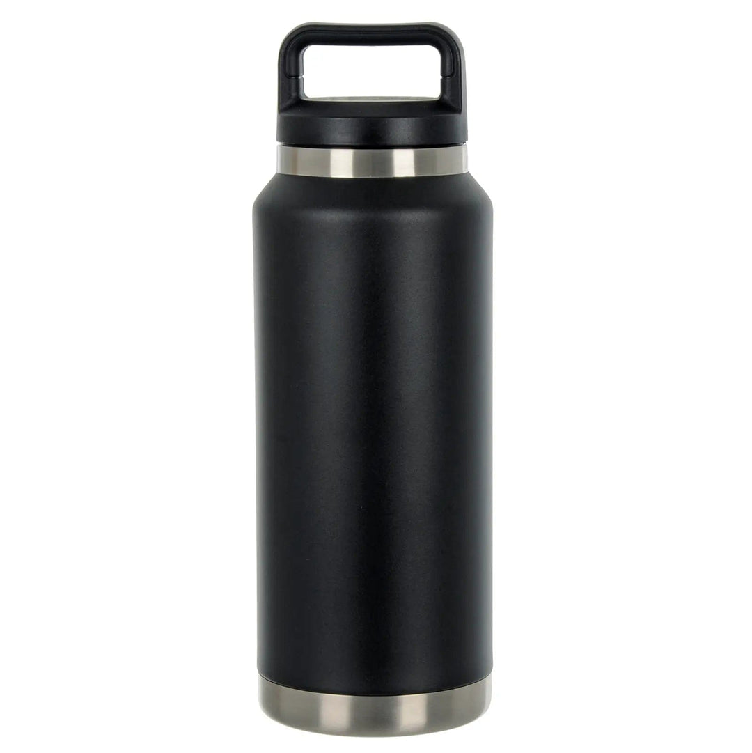 Black stainless steel large insulated water bottle with black handle lid