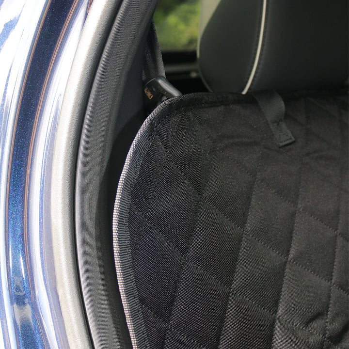 detail shot of stitched heavy duty edging against car interior